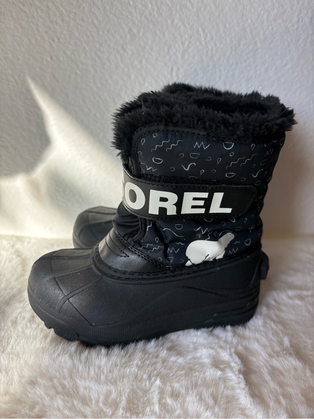 Sorel Toddler Size 12Snow Commander Boots NC5190-012 Black Faux Fur Lined Winter
